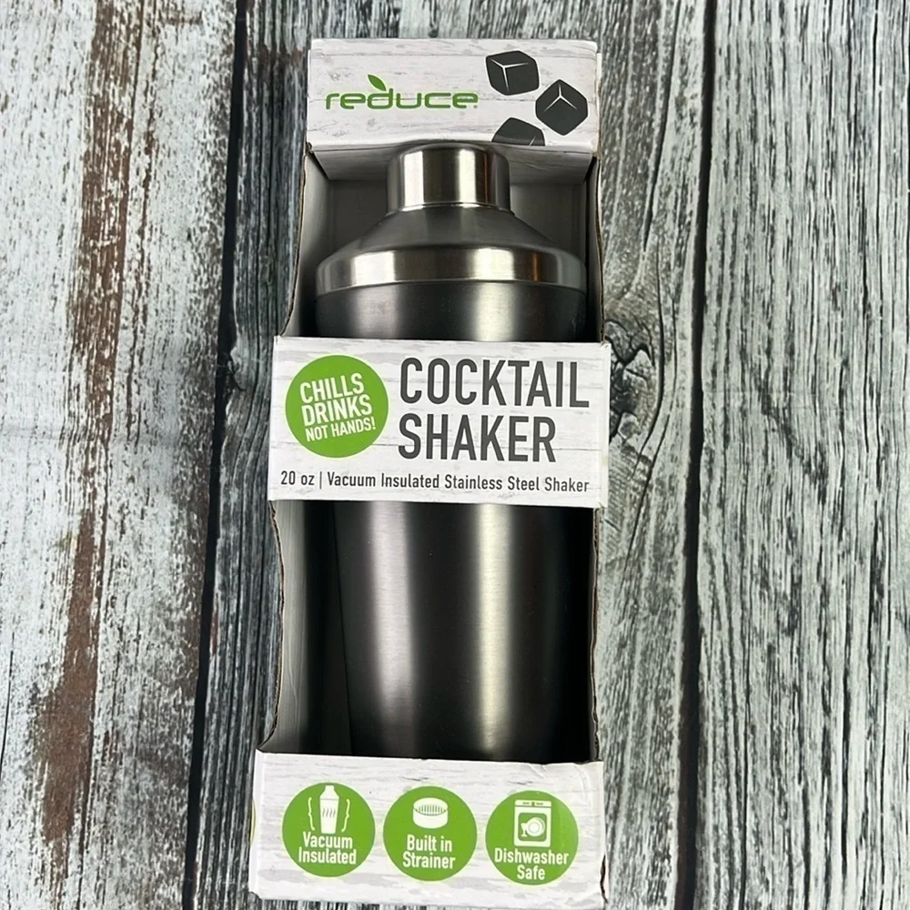 Reduce Stainless Steel Insulated Cocktail Shaker w/Built-In Strainer, 20oz Gray
